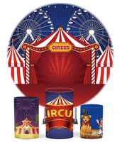 Toile de fond ronde et cylindres de couverture pour fête d'anniversaire d'enfants sur le thème du cirque rouge