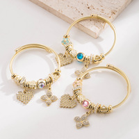 Bracelet perlé en alliage électroplaqué style Pan avec pendentif cœur trèfle à quatre feuilles pour femme - Bijoux Z1185-A