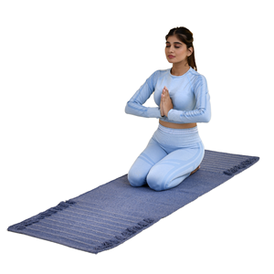 Tapete de Yoga Krafters 2X6 de 6mm, Azul, de Algodón, Tejido a Mano, Antideslizante, Resistente al Sudor, Ecológico, Lavable a Máquina, Plegable, para Meditación y Gimnasio - Product Image 1