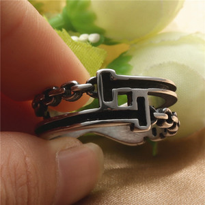yunnique <b>Titanium</b> Steel Chain <b>Ring</b> Retro Hollow Lock Design Unisex Fashion Jewelry Gift - Product Image 4
