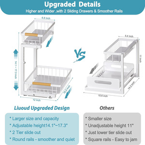 Estantes Metálicos para Almacenamiento Debajo del Fregadero de Cocina y Baño, Organizador de Gabinete Extraíble de Altura Ajustable, Organizador Deslizable de 2 Niveles - Product Image 3