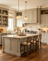 Meubles de cuisine de luxe traditionnels XINGRUO en taupe avec comptoirs en marbre noir, ensembles de meubles de garde-manger Shaker en bois massif sur mesure