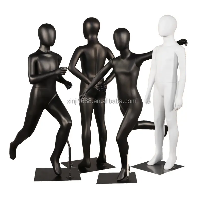 Maniquí XINJI negro mate para niños, maniquíes deportivos, maniquíes de cuerpo completo para niños, maniquí para niños, soporte para la venta