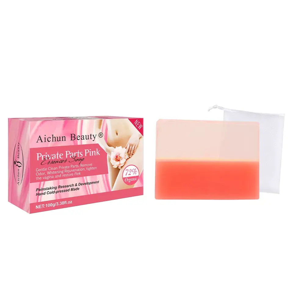 Aichun 뷰티 유기농 바디 화이트닝 비누 바 퍼밍 스트레치 마크 개인 부품 핑크 비누 부드러운