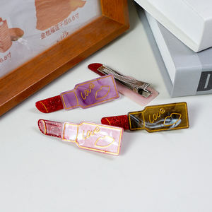CANYUAN personalizzato coreano fermaglio per capelli 7.5cm rosso acrilico forcina personalizzata cuciture rosse in metallo acetato all'ingrosso LOGO personalizzato - Product Image 6