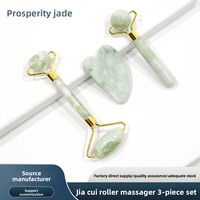 Rouleau de jade double roue, petit et grand, ensemble beauté trois pièces, planche Gua Sha, lifting du visage, soin des yeux et du corps, personnalisé, 100% naturel