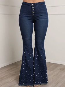 <span class=keywords><strong>Jeans</strong></span> Évasé Luxe <span class=keywords><strong>Femme</strong></span> Bleu Denim Grande Vente 2026, Taille Haute Skinny, Large Imprimé Motif avec Décoration Cristal - Product Image 5