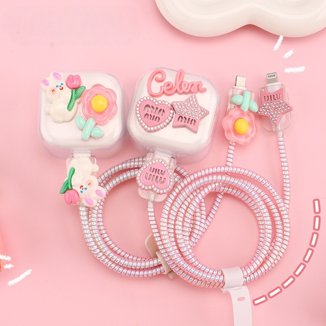 Hot-selling 3D Cute Cartoon Silicone UK Standard Three Pins Charger Protector Cable Accessory for 20W Fast Charger Case