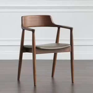 Silla de <span class=keywords><strong>Comedor</strong></span> de Madera Maciza Estilo Italiano Vintage con Respaldo Simple y Asiento de Cuero para <span class=keywords><strong>Comedor</strong></span>, Dormitorio y Oficina - Product Image 2