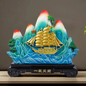 Smooth Sailing Ship Ornament Resin Feng Shui Desk Decor Office Home Decoration Single Piece Lighted Gift - Product Image 1