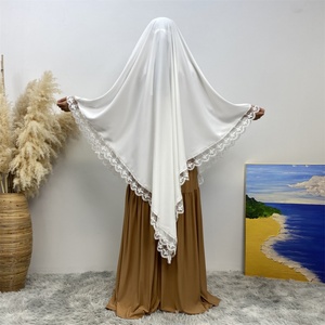 2306 #   Hijab long simple mais luxueux pour l'Aïd, Khimars avec ruban en dentelle de qualité supérieure pour femmes musulmanes, 6 couleurs - Product Image 3