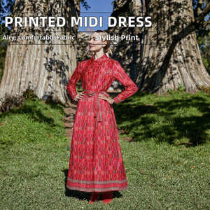 Robe midi élégante et sexy sans col, respirante, en tissu non tissé imprimé, à manches longues pour femmes, toutes saisons - Product Image 2