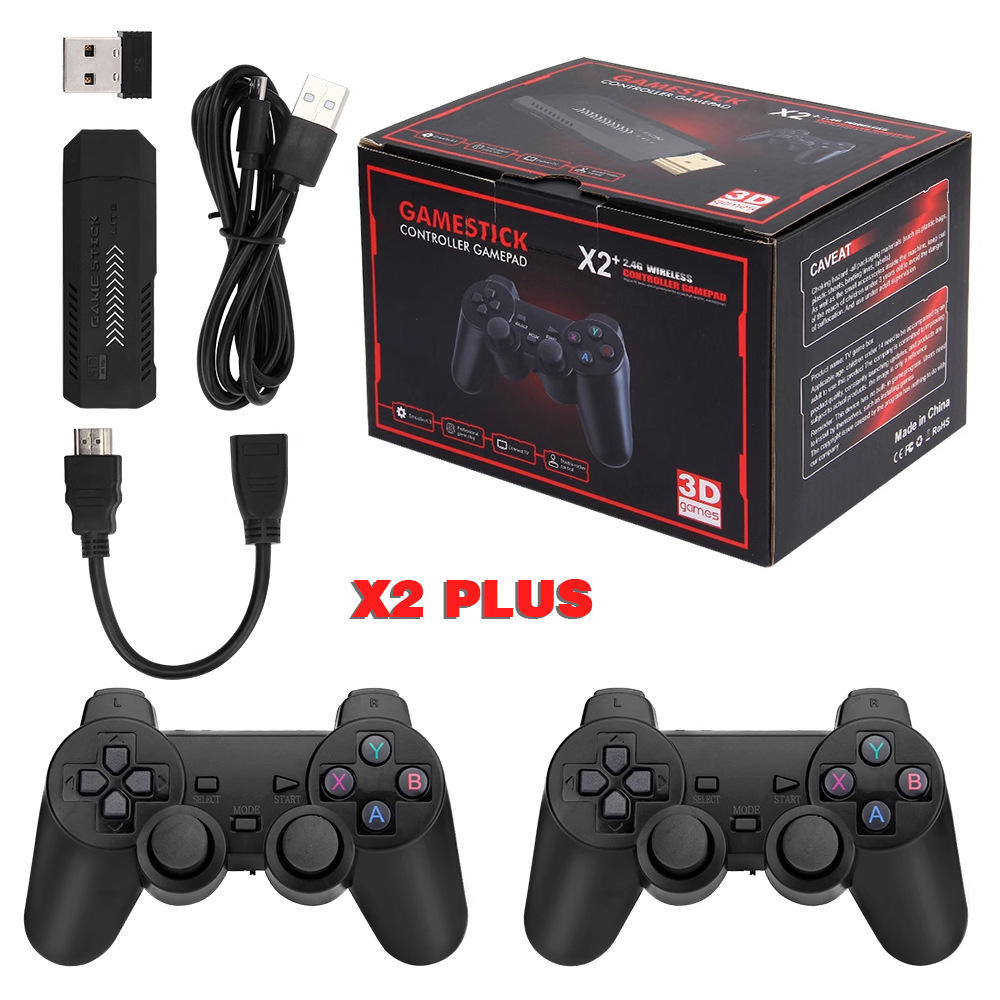 NEW X2 Plus Retro Video Game Console 4K HD Output Gamestick Emuelec 2.4G Wireless Controllers 3D For PSP/PS1 40 Simulators Games