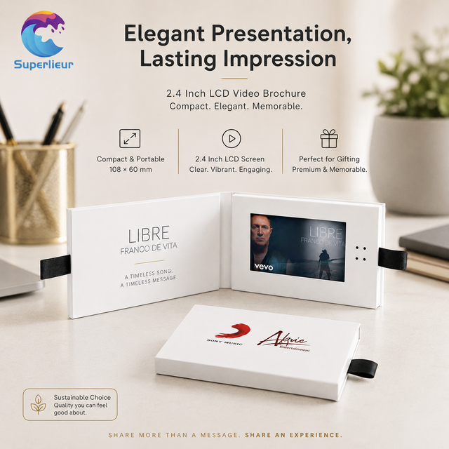 Superlieur Customized 2.4" LCD Screen Small Pocket Size Luxury Wedding Invitation Corporate Gift Video Business Greeting Card