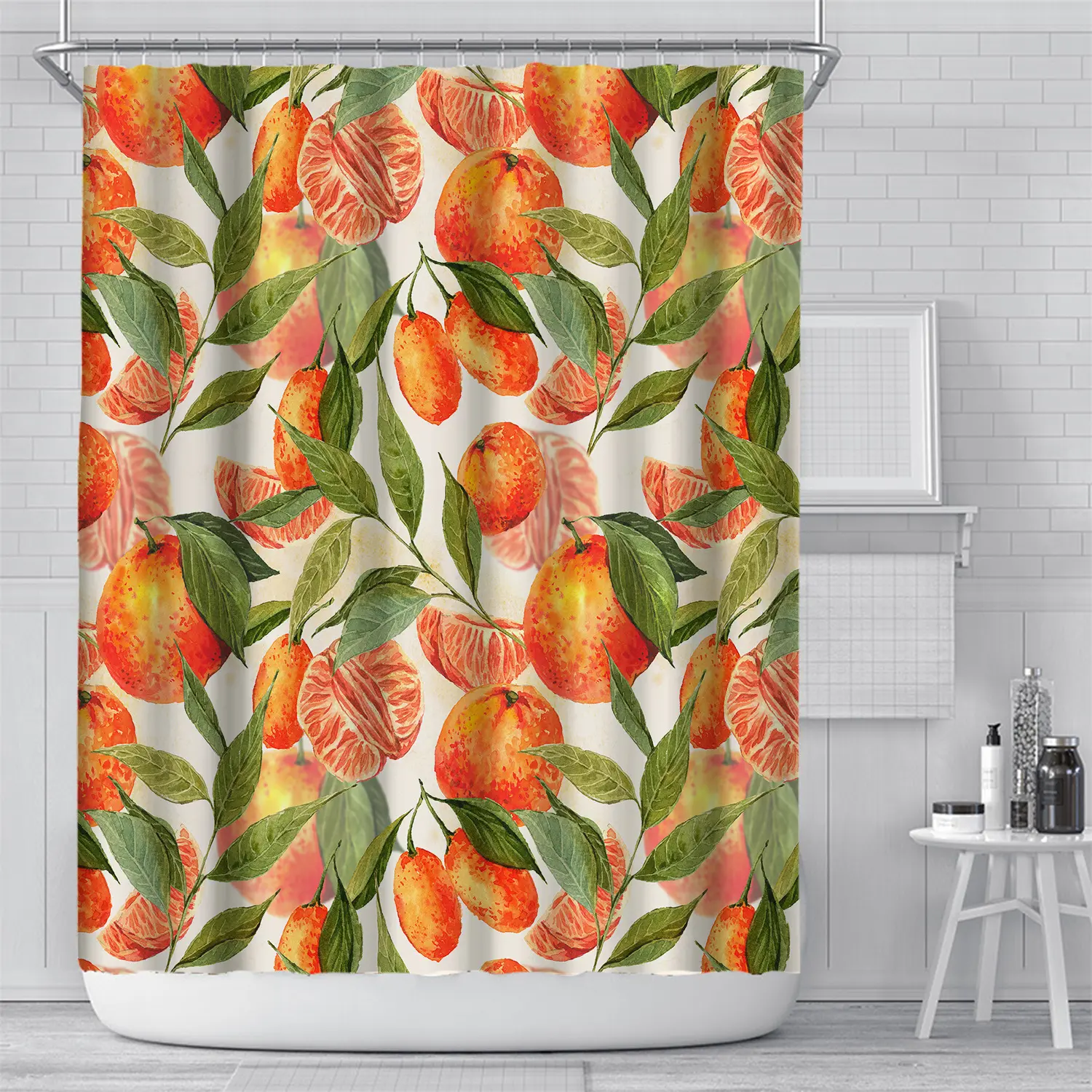 Cortina de ducha con estampado Digital 3D para cuarto de baño, cortina impermeable con diseño de fruta y manzana naranja