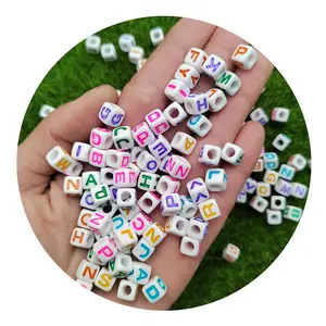 Wholesale Cube Acrylic Alphabet Large Hole Plastic Letter Square Beads For DIY Bracelet Making