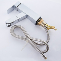 Robinet de lavabo extractible carré en acier inoxydable chromé, style minimaliste moderne, pour usage résidentiel, vente en gros