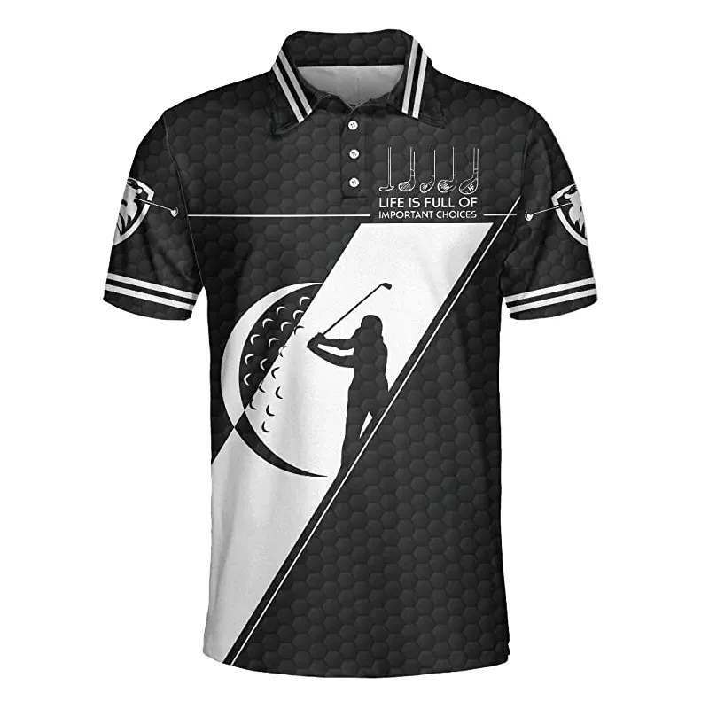 Kaus Polo Golf Pria, Pakaian Golf Sublimasi 3d Warna-warni Cepat Kering Kain Poliester Kustom