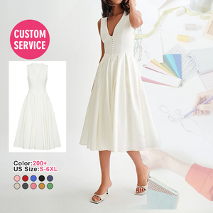 2025 estate le donne Vestidos eleganti <span class=keywords><strong>Casual</strong></span> Vestidos vestito di cotone bianco con tasca Sexy signore abito lungo <span class=keywords><strong>da</strong></span> <span class=keywords><strong>sera</strong></span> per l'estate - Product Image 1