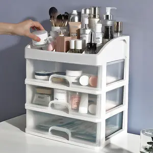 Kotak penyimpanan kosmetik besar, kotak penyimpanan kosmetik besar tipe laci Makeup Organizer dengan laci Makeup Desktop Finishing rak putih