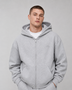 Custom 350 GSM Cotton Blend Punk Style Full <b>Zip</b> Hoodie Boxy Fit Heavyweight Streetwear Factory OEM Manufacturer Bulk Men Hoodie - Product Image 2