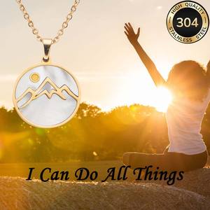 Collana con Ciondolo Rotondo in Acciaio Inossidabile Placcato Oro Vero, Motivo Montagne e Seme di Senape, Regalo per Donne, Resistente all'Ossidazione - Product Image 3