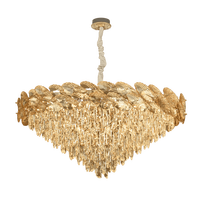 Lustre ovale de luxe 1000*300 avec feuilles en cristal, accents en verre champagne, prismes en cascade, ampoules incandescentes, garantie de 2 ans