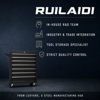 Armoire à outils à roulettes en acier laminé à froid noir mat, système de verrouillage central, OEM, moderne, pour garage domestique, atelier de mécanique, 7 tiroirs