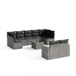 Ensemble de canapés de jardin en rotin gris 6 places, mobilier d'extérieur contemporain avec table en verre trempé - Product Image 1