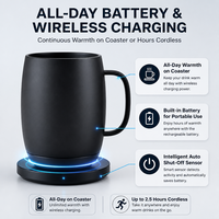 Mug à café numérique portable en acier inoxydable, auto-chauffant et à température contrôlée, pour consommation directe, maintien thermique de 6 à 12 heures