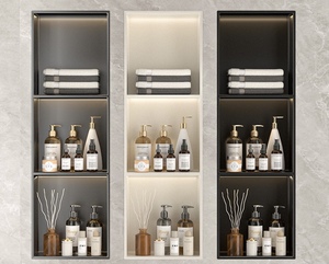 Niches de douche de salle de bains sans <span class=keywords><strong>carrelage</strong></span> personnalisées DIY Design décoratif moderne fixées au mur avec lumière LED en acier inoxydable - Product Image 1