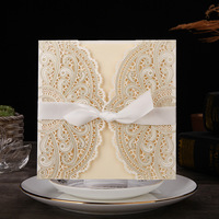 Carte d'invitation de mariage élégante découpée au Laser carte de vœux florale en dentelle personnalisée avec ruban fournitures de fête d'anniversaire de mariage