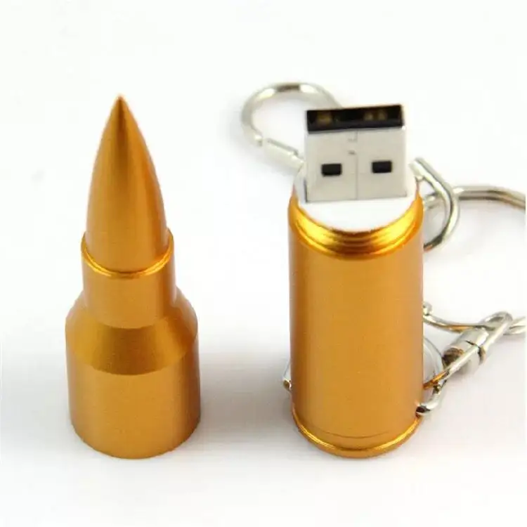 Pen drive de metal barato mais vendido, arma com pen drive USB de 128 GB, 4 GB, disco U de bala USB 2.0 com chaveiro