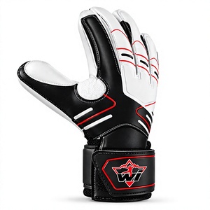 Gants de gardien de but de football blancs et noirs en cuir imperméables avec protection des doigts, sangle de poignet réglable et fermeture auto-agrippante respirante - Product Image 4