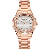Montre Homme à Quartz 38mm avec Bracelet en Acier, Élégante et Lumineuse, Ornée de Diamants, Cadran Carré, Fermoir Papillon