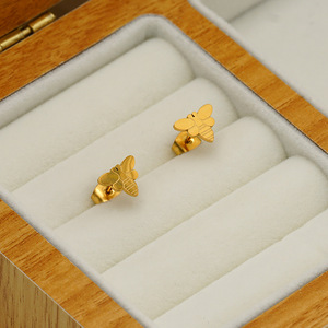 Zogxin <b>Bee</b> Stud Earrings Gold Stainless Steel Minimalist Insect Design <b>Gift</b> Jewelry - Product Image 4