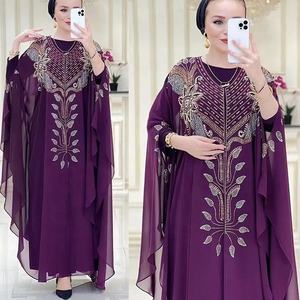 Plus Size African Dresses for Women Diamond Crystal Chiffon Ankara <strong>Dashiki</strong> 2 Piece Set Outfits Dubai Kaftan Abaya Robe - Product Image 4