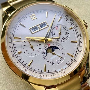 Reloj Mecánico Automático de Acero Inoxidable Dorado para Hombre, Reloj de Vestir Multifunción para Negocios, Resistente al Agua, con Fase Lunar y Calendario - Product Image 1