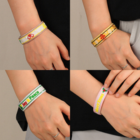 Bracelet tissé personnalisé en gros, brodé « Bonheur », bracelet en tissu personnalisé à la mode pour femme