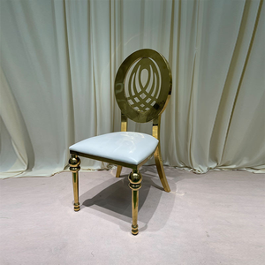 Chaise de salle à manger moderne en acier inoxydable à dossier creux, coussin en cuir, stable et empilable pour hôtels, mariages, événements, vente en gros et <span class=keywords><strong>location</strong></span> aux États-Unis - Product Image 1