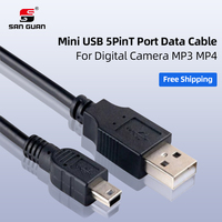 Muestra gratis 1m y 2m PVC USB Mini B Cable de carga y transferencia de datos de 5 pines para cámaras digitales MP3 MP4