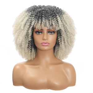 <span class=keywords><strong>Capelli</strong></span> corti parrucche ricci Afro crespi con frangia per donne nere parrucche Bob Cosplay bionde Glueless Ombre sintetiche naturali - Product Image 4