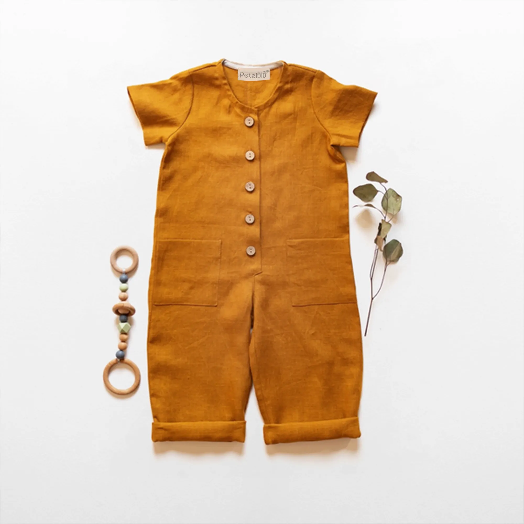 Oem Infant Bodysuits Boys Linen Summer Short Sleeve Front Buttons Newborn Clothes Designer Linen Baby Rompers