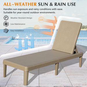 Ensemble de 2 chaises longues de piscine, avec dossier réglable en 6 positions, chaise longue en résine imperméable pour terrasse au bord de la piscine - Product Image 5