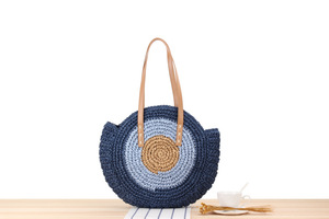 Vente en gros de nouveaux sacs fourre-tout ronds à bandoulière en rotin à la mode et sacs de paille frais pour femmes avec fermeture à glissière durables - Product Image 3