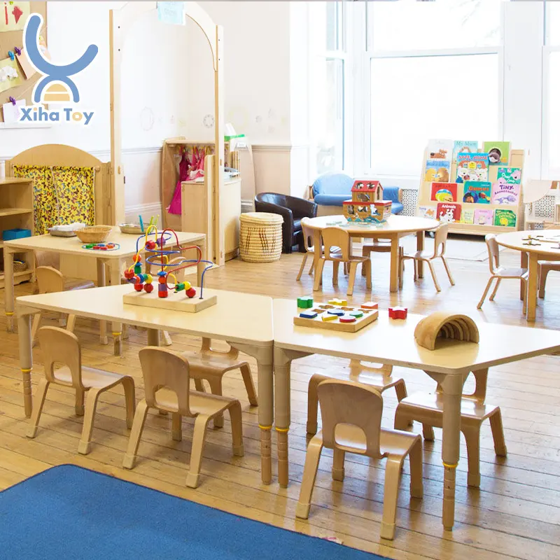 XIHA Kindergarten Furniture Preschool Day Care Furniture Wooden Table Chair Set Montessori Nursery Childcare Classroom Furniture