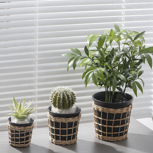 Willow Woven Flower <b>Pots</b> For <b>Succulents</b> Plastic Planters Desktop Green Plants Circular Design XH24-440 - Product Image 3
