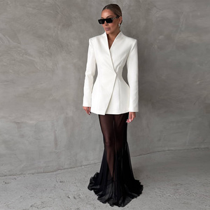 2025 Phụ Nữ Mới Của Blazer Váy Hai-Mảnh Phù Hợp Với Thiết Kế Thời Trang Khí Chất Màu Rắn Nút Phù Hợp Với Áo Khoác Gạc Váy Bộ - Product Image 2