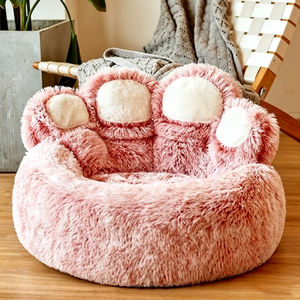 Soft Plush <b>Dog</b> Bed Round Paw Shape Faux Fur Pet Nest Indoor All Seasons Cute Design for <b>Dogs</b> Hand Washable Removable Cover - Product Image 4