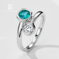 Rochime Simple Paraiba deux pierres lunette bague en argent 925 coupe ronde diamant bleu bijoux accessoires